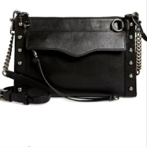 Rebecca Minkoff black leather M.A.B crossbody purse with chain detail
